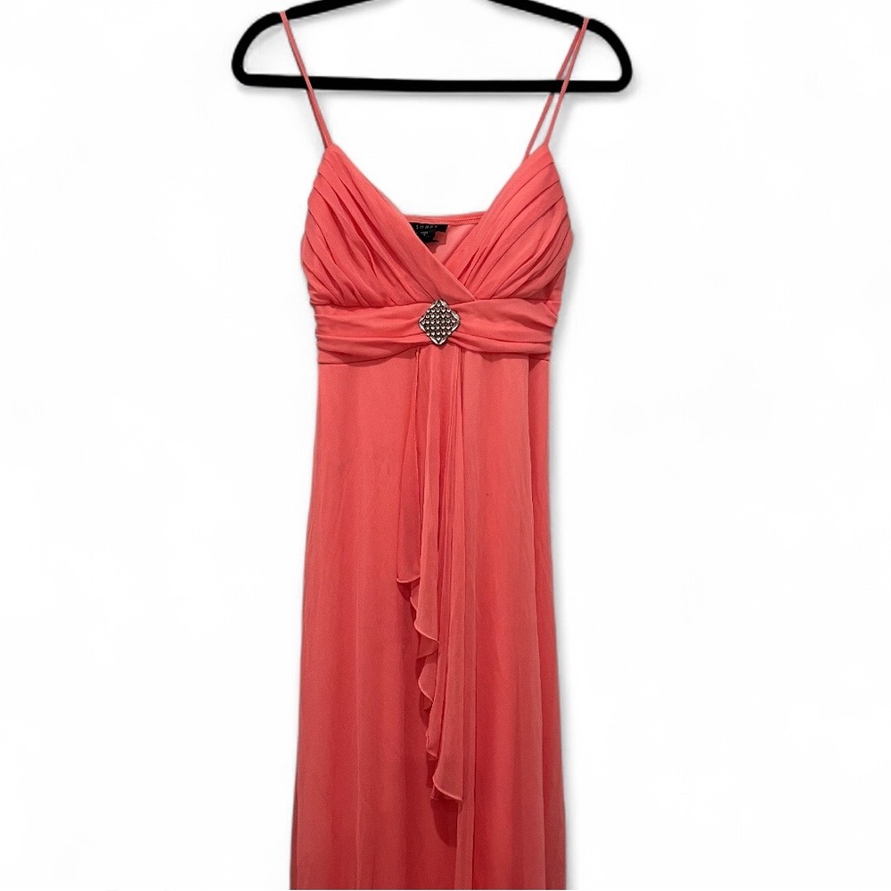 B. Smart Peach/Pink Spaghetti Strap Maxi Formal Dress
